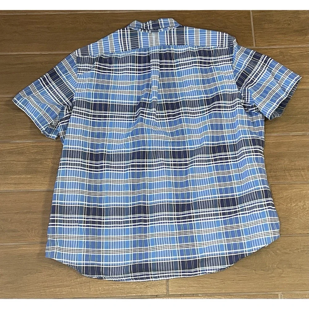 Ralph Lauren Men's 2XL Blue Plaid Cotton Short Sleeve Button Shirt Pony